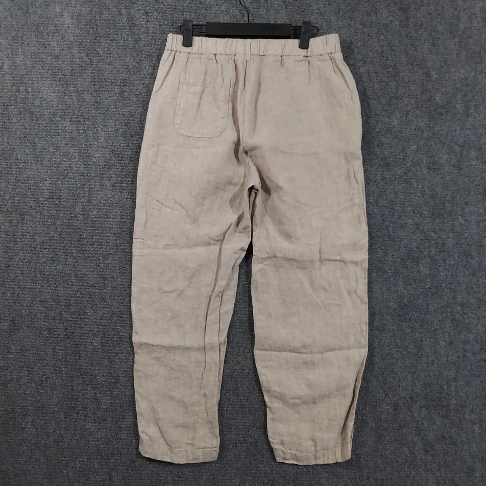 Quince Linen Pants Women Size M Beige Tapered Elastic Waist Casual 100% Linen